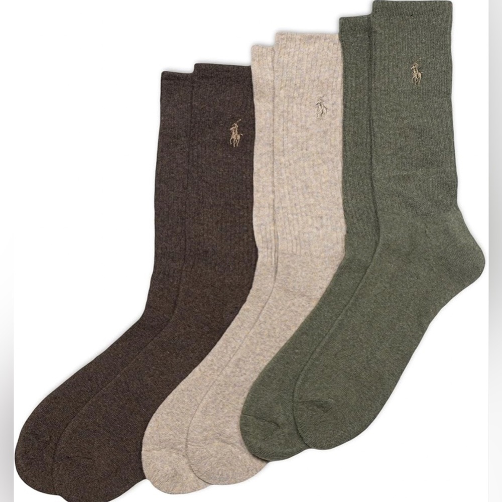 NWT Polo Ralph Lauren Men’s Ribbed Casual Crew Socks 3 Pack
